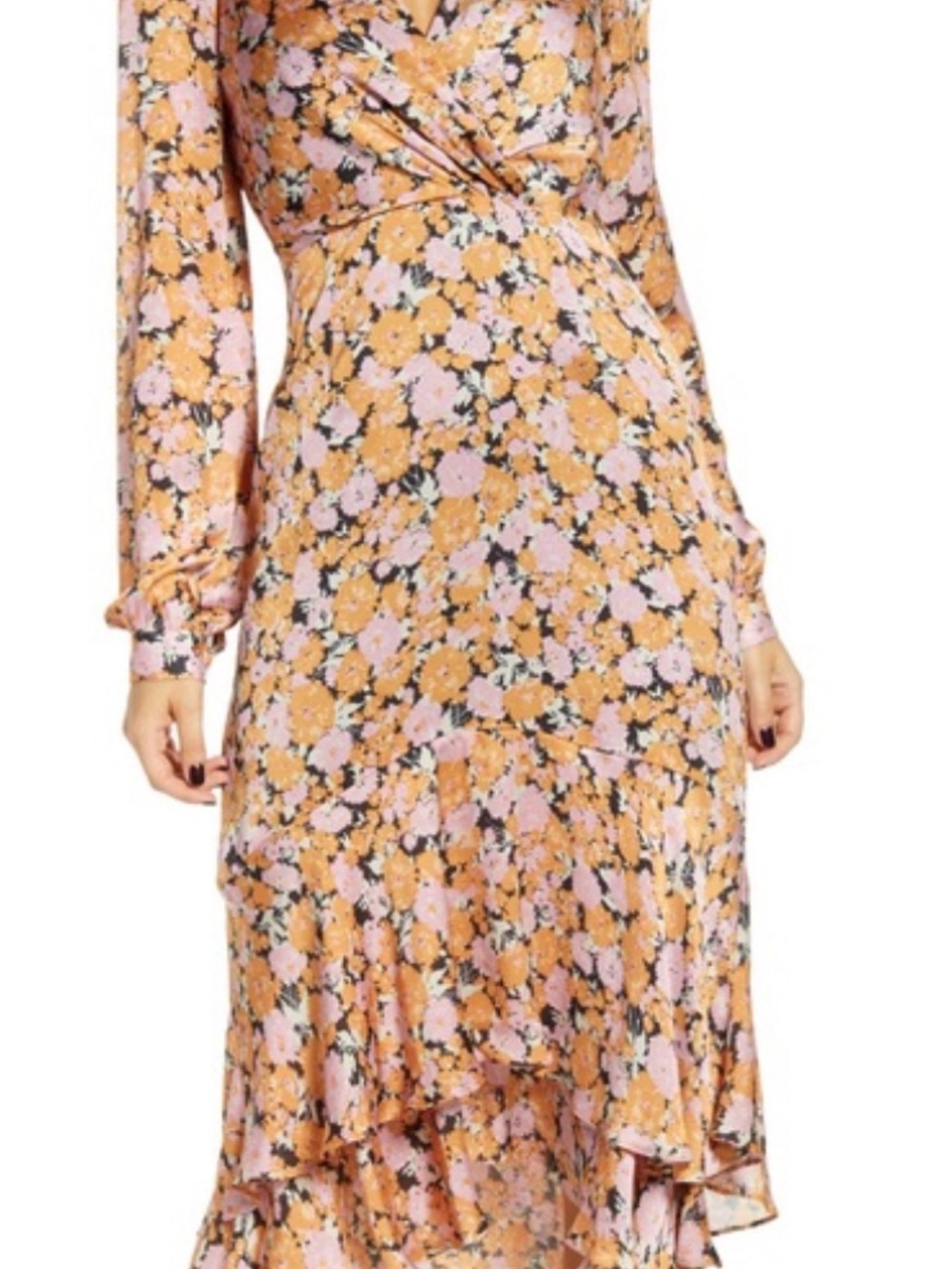 Wayf Wrap Midi Dress - Pink & Gold